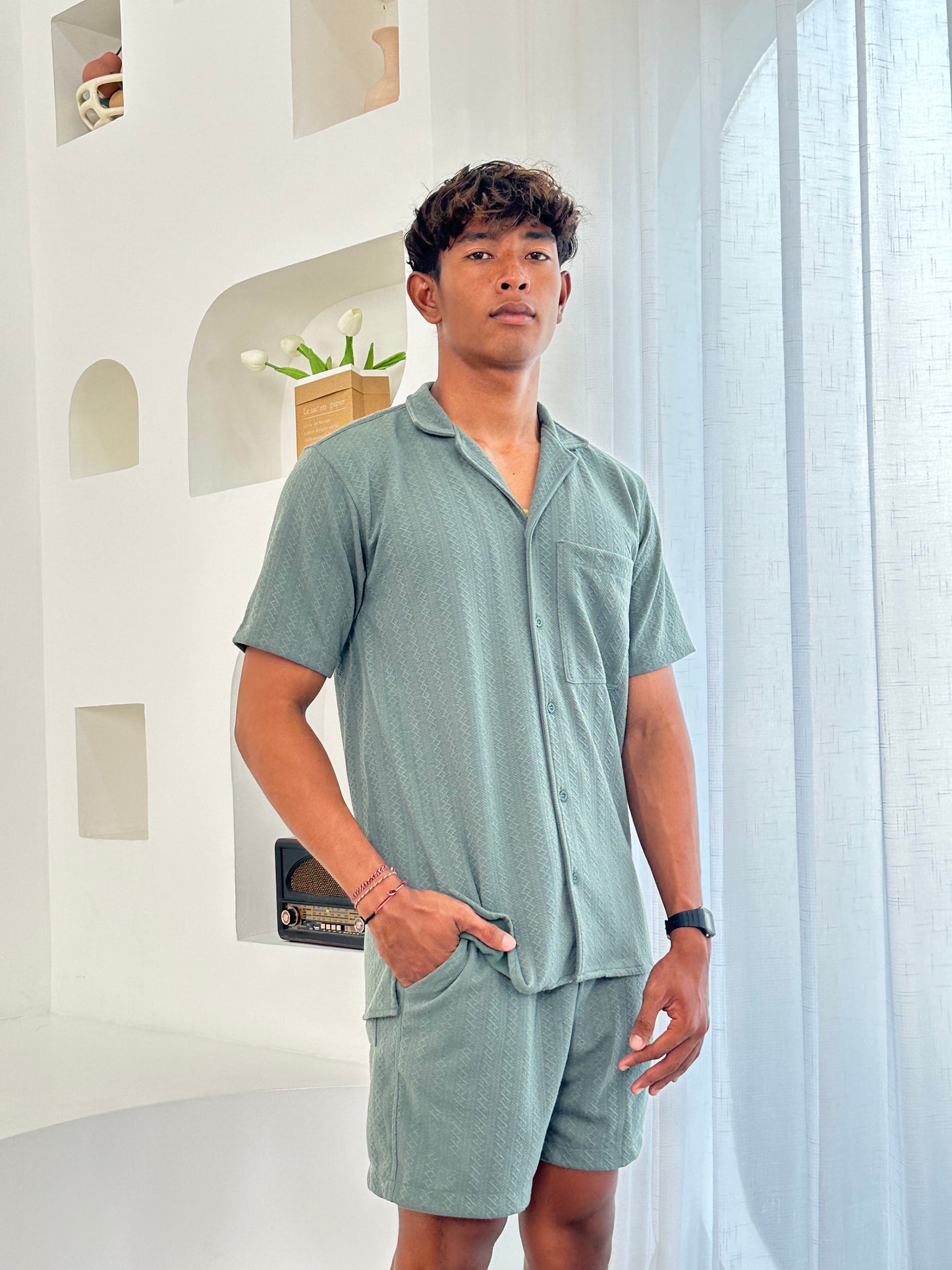 Lembongan Knitted Shirt by Cottonello - Men's Knitted Shirt Short Sleeve
